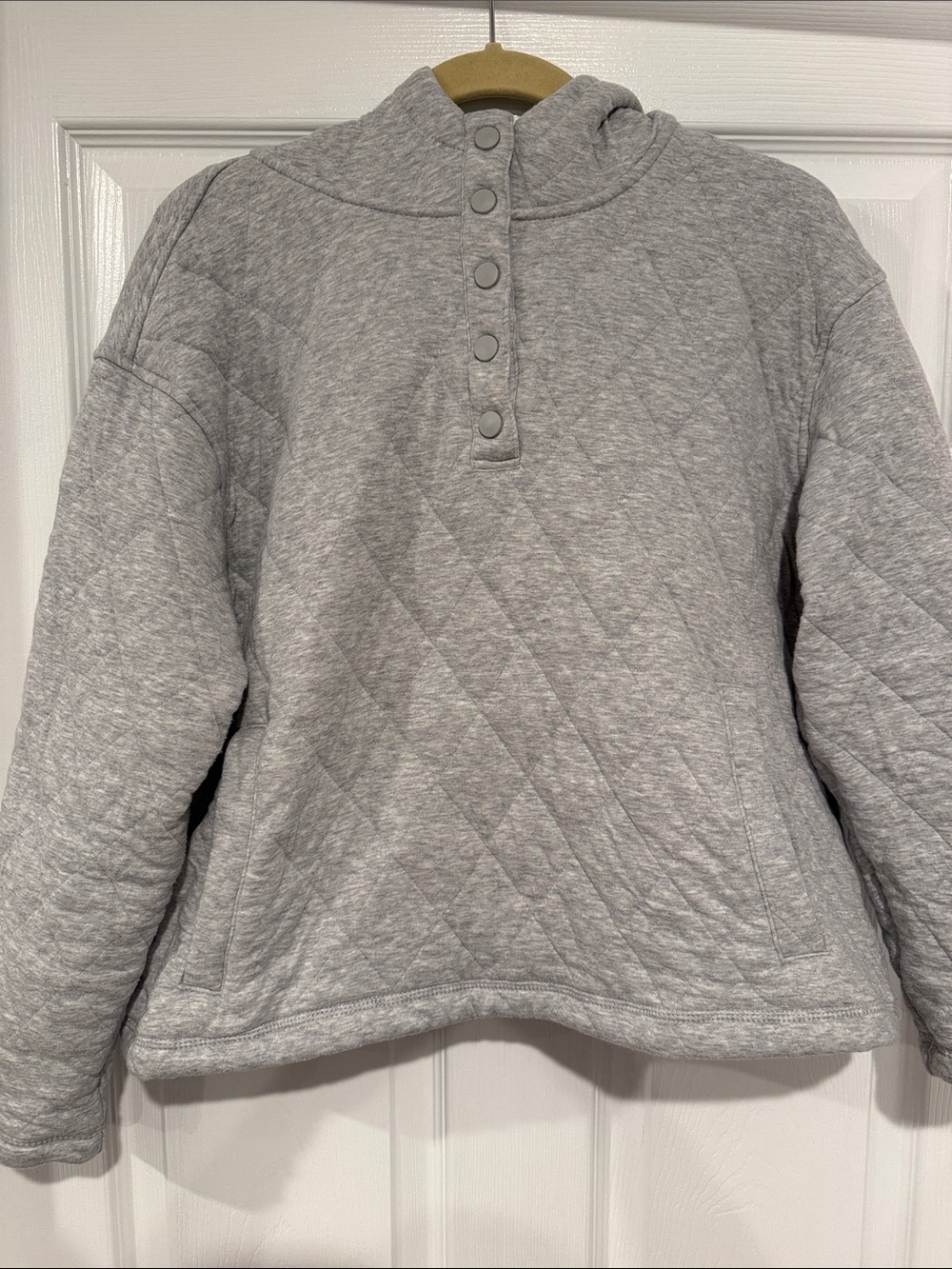 Lands' End Quilted Snap-Placket Pullover Hoodie - Gray
